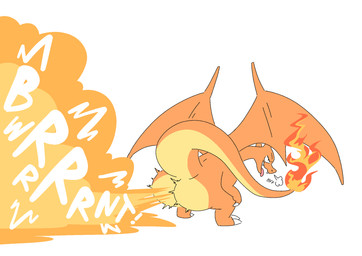 ambiguous_gender anthro big_butt bubble_butt butt fart fart_cloud fart_fetish fire flaming_tail huge_butt membrane_(anatomy) membranous_wings open_mouth orange_body raised_tail semi-anthro smile solo tail thick_tail tongue tongue_out wings kibblekritterz nintendo pokemon charizard generation_1_pokemon pokemon_(species) hi_res