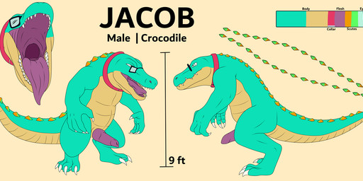 animal_genitalia animal_penis anthro big_tail blue_eyes choker claws crocodilian_penis digitigrade erection eyes_closed eyewear genitals glasses green_body jewelry male necklace palette penis purple_mouth purple_tongue semi-anthro sharp_teeth solo tail tail_spines teeth throat toe_claws tongue tongue_out wearing_glasses wide-open_mouth dolorcin crocodile crocodilian reptile scalie model_sheet