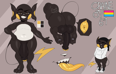 3_toes anthro anus balls big_balls big_butt big_ears big_feet big_penis black_body bottomwear butt clothing collar darkened_balls darkened_genitalia darkened_penis darkened_perineum digit_ring durag feet footwear foreskin genitals glans hindpaw hoodie humanoid_genitalia humanoid_penis jewelry lgbt_pride long_tail long_tongue male necklace nude pansexual_pride_colors pants paws penis pride_colors puffy_anus ring sharp_teeth shoes slightly_chubby slightly_chubby_anthro slightly_chubby_male solo stripes tail teeth thin_tail toe_ring toes tongue topwear yellow_anus yellow_eyes yellow_glans yellow_tongue seniorseasalt nintendo pokemon fan_character zerk_(raichu) generation_1_pokemon pokemon_(species) raichu hi_res model_sheet