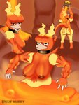 3:4 absurd_res anthro areola bathing bathing_together breasts butt elemental_creature female fire generation_1_pokemon glistening glistening_body glistening_skin group hi_res interspecies kut_kurry lava lava_bath lava_creature magmar mineral_fauna nintendo nipples nude pokemon pokemon_(species) pokephilia pouring_onto_self red_areola red_nipples relaxing trio volcanic