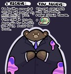 anthro beady_eyes blazer brown_body brown_fur clothing fur hat headgear headwear humor male necktie slime solo suit text pidginplace nintendo splatoon trade_offer mr._grizz bear mammal english_text meme