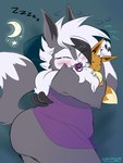 anthro blush bottomless clothed clothing female lingerie nightgown object_in_mouth onomatopoeia overweight pacifier pacifier_in_mouth plushie sleeping solo sound_effects text conditional_dnp skoon nintendo pokemon cookie_(skoon) eevee generation_1_pokemon generation_7_pokemon hybrid lycanroc midnight_lycanroc pokemon_(species) hi_res trans_(lore) trans_woman_(lore)