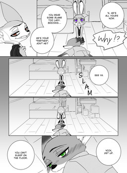 anthro brown_eyes drunk female fur green_eyes lying male on_front purple_eyes smoking substance_intoxication text unconscious puki third-party_edit disney zootopia finnick_(zootopia) judy_hopps nick_wilde canid canine fennec_fox fox lagomorph leporid mammal rabbit red_fox true_fox 2016 comic english_text hard_translated hi_res monochrome translated