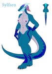 anthro blue_body breasts female genitals hair hand_on_hip markings medium_breasts navel nipples non-mammal_breasts non-mammal_navel non-mammal_nipples nude pose pussy scales solo standing sylfaen-the-jester thick_thighs ventral_scales mythology dragon mythological_creature mythological_scalie scalie absurd_res hi_res model_sheet pinup