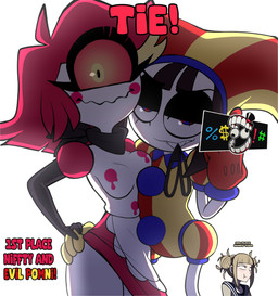 1_eye 4_fingers black_clothing black_panties black_scarf black_underwear blonde_hair blue_eyes blush breasts caine_censorship censor_bar clothing curvy_figure double_bun duo_focus eyelashes female fingers fool's_hat gesture gloves group hair hand_gesture hand_on_hip handwear hat headgear headwear jester light-skinned_female light_body light_skin looking_at_viewer middle_finger multicolored_eyes not_furry panties red_clothing red_eyes red_gloves red_hair red_handwear red_sclera rosy_cheeks scarf simple_background smile text thick_thighs trio two_tone_eyes underwear white_background white_body white_skin yellow_clothing yellow_eyes yellow_gloves yellow_handwear spiralart glitch_productions hazbin_hotel hellaverse my_hero_academia the_amazing_digital_circus evil_pomni_(tadc) niffty_(hazbin_hotel) toga_himiko cyclops demon demon_humanoid human humanoid mammal 2025 absurd_res crossover digital_drawing_(artwork) digital_media_(artwork) english_text hi_res