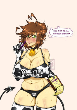 accessory animal_print armwear belly belly_rolls big_breasts black_clothing black_panties black_underwear blush bodily_fluids bow_(feature) bow_accessory bow_ribbon bow_tie bra breasts brown_hair choker clothed clothing cow_print cowbell curvy_figure dialogue elbow_gloves embarrassed female front-print_panties furgonomics gloves green_eyes hair handwear heart_after_text heart_clothing heart_panties heart_print heart_print_panties heart_print_underwear heart_symbol heart_underwear hearts_around_text humanoid_pointy_ears jewelry legwear looking_at_viewer messy_hair navel necklace nipple_outline panties partially_clothed pointy_ears print_clothing print_panties print_underwear ribbons slightly_chubby solo spade_tail speech_bubble stylized_speech_bubble sweat tail tail_accessory tail_bow tail_ribbon teeth text text_in_heart text_on_clothing text_on_panties text_on_underwear text_with_heart thick_thighs thigh_highs training_bra underwear voluptuous siifii dosynthia_rose_zongit demon demon_humanoid humanoid english_text hi_res