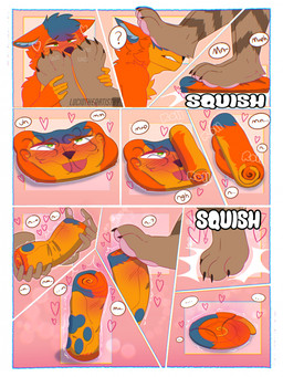 4_toes anthro blush claws duo feet flattened flattening_fetish foot_fetish foot_focus foot_on_face foot_play inanimate_transformation insole male male/male pawpads paws question_mark rolled_up squish stomped text toe_claws toes transformation luciotheartistxy boof_(brotherboofer) squishdingo_(character) canid canine canis dingo mammal comic english_text hi_res
