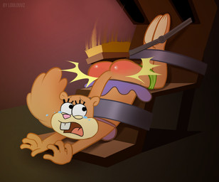 anthro bikini bikini_bottom bikini_top bodily_fluids bottomwear bound bra brown_body brown_fur brush butt butt_slap clothing female fluffy fluffy_tail fur hairbrush punishment raised_tail reddened_butt skirt slap solo spanking spanking_machine strapped_to_a_chair swimwear tail tears two-piece_swimsuit underwear loulouvz nickelodeon spongebob_squarepants sandy_cheeks mammal rodent sciurid tree_squirrel digital_media_(artwork)