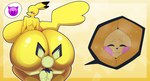 anthro anthrofied big_breasts big_butt breasts bullying butt duo female fur huge_breasts huge_butt male male/female nude simple_background smile yellow_body yellow_fur thiccbuns nintendo pokemon generation_1_pokemon generation_2_pokemon mammal mouse murid murine pichu pikachu pokemon_(species) rodent hi_res