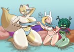3_toes 5_fingers angry anthro arms_bent bare_shoulders barefoot barely_contained barely_contained_breasts bedding bent_legs big_breasts big_eyes big_tail biped black_eyes black_text blonde_eyebrows blue_background blue_bedding blue_clothing blue_panties blue_sclera blue_shirt blue_t-shirt blue_topwear blue_tube_top blue_underwear bra branch breast_expansion breast_size_difference breasts brown_pillow bulging_breasts cleavage clothed clothed_anthro clothed_female clothed_human clothed_humanoid clothing collarbone curvy_figure dialogue empty_eyes expansion eyebrows eyelashes facial_markings feet female fingers fur fur_tuft gesture glistening glistening_body glistening_breasts glistening_fur glistening_legs glistening_skin glistening_thighs gloves_(marking) green_body green_bra green_breasts green_clothing green_eyes green_panties green_pseudo_hair green_sclera green_skin green_underwear grin group hand_behind_back hand_behind_head hand_gesture hand_on_hip hand_on_own_hip hat head_markings headgear headwear huge_breasts huge_tail huge_thighs humanoid_feet inner_ear_fluff iris kneeling larger_anthro larger_female leaf leaf_hair leg_markings light_body light_fur light_skin long_eyelashes looking_at_breasts looking_at_own_breasts looking_at_self looking_down looking_down_at_breasts looking_down_at_self markings motion_lines motion_outline multicolored_body multicolored_fur muzzle_(marking) no_pupils one_eye_closed one_eye_half-closed open_mouth panties partial_speech_bubble pillow pink_inner_ear pink_pillow plant plant_hair plantigrade pointy_ears poking pose prick_ears pseudo_hair purple_clothing purple_pillow purple_shirt purple_t-shirt purple_topwear raised_clothing raised_finger raised_index_finger raised_shirt raised_t-shirt raised_topwear red_pillow round_head shaking_breasts shirt short_pseudo_hair simple_background size_difference skimpy skimpy_underwear slightly_chubby slightly_chubby_female slightly_chubby_human smaller_female smaller_human smaller_humanoid smile smiling_at_another smug snout socks_(marking) sound_effects speech_bubble t-shirt tail talking_to_another teeth text thick_thighs three-quarter_view toes topwear trio tube_top tuft two_tone_body two_tone_breasts two_tone_face two_tone_fur two_tone_tail underwear white_body white_bra white_breasts white_clothing white_fur white_hat white_headwear white_inner_ear_fluff white_panties white_tail white_underwear wink winking_at_another yellow_body yellow_breasts yellow_ears yellow_fur yellow_markings yellow_tail tullymonst3r adventure_time cartoon_network cake_the_cat fionna_the_human huntress_wizard calico_cat domestic_cat elemental_creature elemental_humanoid felid feline felis flora_fauna human humanoid mammal plant_humanoid 2025 digital_drawing_(artwork) digital_media_(artwork) english_text hi_res