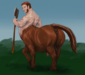 anatomically_correct anatomically_correct_anus anatomically_correct_genitalia anatomically_correct_penis animal_genitalia animal_penis anus axe balls beard brown_body brown_fur brown_hair butt dock_(anatomy) ear_piercing equine_anus equine_genitalia equine_penis facial_hair facial_piercing flaccid fur genitals grass hair hooves male melee_weapon muscular muscular_male muscular_taur nose_piercing nose_ring nude outside penis piercing pink_penis plant presenting presenting_hindquarters puffy_anus raised_tail rear_view ring_piercing sky solo tail tail_anus weapon white_body white_skin laser_(artist) european_mythology greek_mythology mythology centaur equid equid_taur humanoid humanoid_taur mammal mammal_taur taur 2017 alternate_version_at_source
