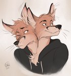 2_heads anthro clothing conjoined conjoined_twins countershading dicephalic_twins duo hoodie male male/male multi_head multifur one_eye_closed smile topwear whiskers oukaarts svenn_and_elliott canid canine fox mammal hi_res