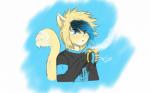 anthro beverage blue_eyes clothed clothing coffee food fur male simple_background solo winter yellow_body yellow_fur kiwa_flowcat kiwa_biscuitcat domestic_cat felid feline felis mammal 16:10 digital_media_(artwork) widescreen