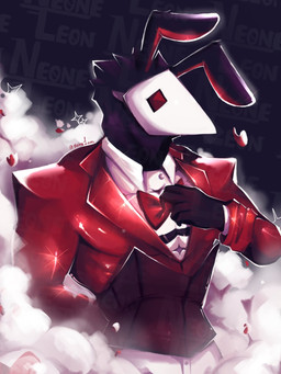 5_fingers adjusting_bowtie adjusting_clothing anthro black_body bow_tie clothing fingers male red_bow_tie red_clothing red_suit smoke solo suit white_clothing white_undershirt neoneleon deltarune undertale_(series) darkner mammal swatchling 3:4 hi_res