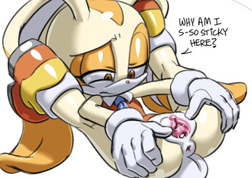 anthro anus bottomless brown_eyes clitoris clothed clothing countershading dipstick_ears dress ear_markings ears_back ears_down eyelashes female flexible footwear fur genitals legs_behind_head legs_up loli long_ears lying multicolored_ears on_back orange_body orange_clothing orange_dress orange_ears orange_footwear orange_fur orange_shoes pink_inner_ear pivoted_ears pupils scut_tail shoes short_tail solo tail tan_body tan_ears tan_fur text vulva white_body white_countershading white_fur white_tail young young_anthro young_female rockthebull sega sonic_the_hedgehog_(series) cream_the_rabbit lagomorph leporid mammal rabbit 2026 english_text hi_res