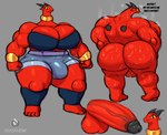 anthro barefoot big_breasts big_butt big_penis black_horn bodily_fluids bottomwear breasts butt clothing erection feet genitals gynomorph horn hotpants huge_breasts huge_butt huge_penis hyper hyper_genitalia hyper_penis intersex muscular muscular_intersex nipples nude penis red_body red_skin shorts solo sweat thick_thighs topwear tube_top yellow_eyes shannonrat vermelha_(shannonrat) hi_res model_sheet
