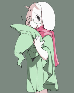 4_fingers ambiguous_gender blush clothed clothing eyewear fingers fur glasses hat headgear headwear holding_object robe scarf shy simple_background solo standing white_body white_fur theterm deltarune undertale_(series) ralsei bovid caprine darkner goat mammal 2018 male_(lore)