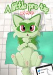 anus bathroom butt comic cover cover_art cover_page duo felid feline female feral floor fur generation_9_pokemon genitals green_body green_fur hi_res lying mammal mostly_offscreen_character nintendo on_back paws pokemon pokemon_(species) pussy quadruped red_eyes renel solo_focus spreading sprigatito surprised_expression