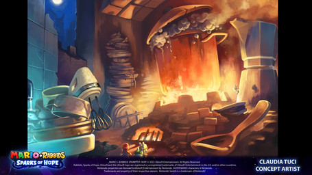 ambiguous_anthro ambiguous_gender anthro blonde_hair blue_clothing blue_eyes blue_overalls blue_sky brown_hair clothed clothed_human clothed_male clothing cooking cooking_pot copyright_symbol female female_anthro fire foam food fully_clothed fully_clothed_human fully_clothed_male fur green_clothing green_hat green_headwear group hair hat headgear headwear jumping kitchen light long_ears long_hair male male_anthro male_human midair mixer moon night noodles nude_ambiguous nude_anthro overalls pink_clothing pink_shirt pink_topwear plate red_clothing red_hat red_headwear rock shirt short_hair sink sky smoke standing symbol text tile tile_wall topwear wall_(structure) white_body white_fur wooden_spoon year claudia_tuci mario_bros mario_plus_rabbids_kingdom_battle mario_plus_rabbids_sparks_of_hope nintendo raving_rabbids rayman_(series) ubisoft mario rabbid_luigi rabbid_peach human lagomorph mammal rabbid 16:9 2023 4k absurd_res adobe_photoshop_(artwork) artist_name colored concept_art crossover digital_drawing_(artwork) digital_media_(artwork) english_description english_text hi_res lighting official_art pillarbox shaded widescreen