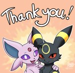 ambiguous_gender blush duo fangs hand_on_shoulder happy looking_at_viewer open_mouth smile smiling_at_viewer teeth text sultryswan nintendo pokemon eeveelution espeon generation_2_pokemon pokemon_(species) umbreon 2025 digital_media_(artwork) english_text hi_res shaded signature