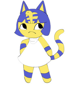 anthro bangs blue_ears blue_hair blue_stripes bob_cut clothed clothed_anthro clothed_female clothing dress female female_anthro front_view hair hand_on_hip markings mouth_closed noseless short_hair simple_background solo striped_markings striped_tail stripes tail tail_markings uraeus white_background white_clothing white_dress white_sclera yellow_body yellow_inner_ear abyss_creature_(artist) animal_crossing nintendo ankha_(animal_crossing) domestic_cat felid feline felis mammal 2025 4:5 absurd_res digital_drawing_(artwork) digital_media_(artwork) full-length_portrait hi_res korean_description portrait