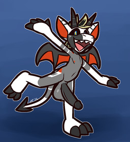 2_horns 3_toes alternate_species anthro balls bat_wings big_balls big_penis black_claws black_glans black_hair black_horn black_penis black_sclera blonde_hair blue_eyes claws erection feet finger_claws genitals glans grey_balls grey_body hair horn humanoid_genitalia humanoid_penis male membrane_(anatomy) membranous_wings nipples nude on_one_leg open_mouth penis pose pupils red_inner_ear red_nipples sharp_teeth smile solo spade_tail standing tail teeth toe_claws toes white_body wings yellow_pupils ultilix emarosa demon imp