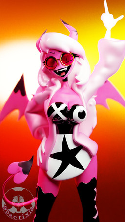 2_horns black_choker black_jewelry black_necklace breasts choker cleavage clothed clothing coat eyewear fangs female gesture glasses gradient_background hair hand_gesture hand_on_hip hand_on_own_hip horn jewelry long_hair looking_at_viewer medium_breasts membrane_(anatomy) membranous_wings middle_finger necklace open_mouth open_smile pink_body pink_clothing pink_coat pink_skin pink_topwear pupils round_glasses simple_background slit_pupils smile smiling_at_viewer solo spade_tail tail teeth tongue topwear wearing_glasses white_hair wings spectixia spectixia_(modeler) hellaverse helluva_boss verosika_mayday demon demon_humanoid horned_humanoid humanoid succubus tailed_humanoid winged_humanoid 3d_(artwork) 9:16 digital_media_(artwork) hi_res warm_colors watermark