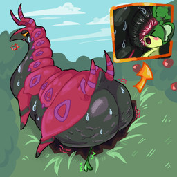 anal angry annoyed anus big_butt bodily_fluids butt cellulite duo equine_anus extreme_size_difference facesitting female female_facesitting_male feral genitals huge_butt male male/female puffy_anus sitting_on_another size_difference sweat sweaty_butt vulva hotdogfan nintendo pokemon generation_5_pokemon pansage pokemon_(species) scolipede 1:1 2025 digital_drawing_(artwork) digital_media_(artwork) hi_res shaded