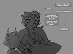 anthro bed bedding blanket butler dialogue duo furniture grey_background hair horn male pillow short_hair simple_background speech_bubble text white_text teathekook helluva_boss stolas_(helluva_boss) avian avian_demon bird demon imp owl owl_demon 4:3 english_text hi_res monochrome