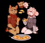 alpha_channel anthro anthro_on_anthro blue_eyes colored duo fan_character fluffy food fur league_of_legends male male/male mammal open_mouth pizza riot_games simple_background soureggnog teemo_the_yiffer tencent transparent_background yordle