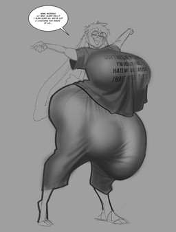 anthro balls_outline barefoot big_breasts big_bulge big_penis biped bottomwear breasts bulge clothing detailed_bulge eyewear feet flaccid genital_outline genitals glasses grey_background gynomorph hair huge_breasts huge_bulge huge_penis hyper hyper_bulge hyper_genitalia hyper_penis intersex long_ears open_mouth pants penis shirt short_hair short_tail simple_background solo speech_bubble t-shirt tail text topwear boosterpang bunn_(cuda96) lagomorph leporid mammal rabbit 2025 black_and_white english_text monochrome sketch unfinished busty_boy_(lore) male_(lore)