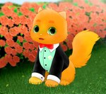 4_fingers black_tie_(suit) clothing feral fingers flower fur garden grass green_eyes happy male orange_body orange_fur plant smile solo suit whiskers young young_feral young_male fairycatcreation pio_fairy_cat domestic_cat felid feline felis mammal hi_res