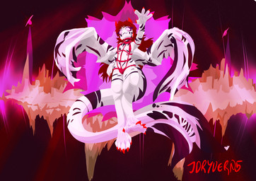 5_fingers 5_toes albino ambiguous_gender anthro city city_background claws clothing eyelashes feet fingers floating_island flying glowing glowing_eyes hair harness horn panties purple_eyelashes purple_eyes red_clothing red_hair red_horn red_panties red_ribbon red_underwear scar solo star tail the_end_(minecraft) toe_claws toes underwear white_body wings just_dryvern microsoft minecraft mojang mythology xbox_game_studios dragon ender_dragon mythological_creature mythological_scalie scalie absurd_res digital_drawing_(artwork) digital_media_(artwork) hi_res