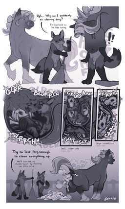 abdominal_bulge after_vore animal_genitalia anthro anthro_prey anus begging big_tail biped black_tail_tip bodily_fluids bone bone_disposal bone_in_ass bones_in_intestines bones_in_stomach broom cheek_tuft cleaning_tool colon crouching cutaway death dialogue digestion digestion_noises dipstick_tail disposal esophageal_sphincter eyebrows eyes_closed faceless_character facial_tuft fart fart_cloud fatal_vore female female_feral female_pred fence feral feral_pred fully_inside genitals graphic_digestion group guts head_first hooves internal intestines large_intestines larger_female larger_pred leg_markings licking licking_lips long_mane male male_prey markings nude_anthro nude_male nude_prey onomatopoeia open_mouth organs partially_inside partially_submerged quadruped question question_mark rugae rumbling_stomach scard scared_face sheath simple_background size_difference skeleton skull small_intestines smaller_male socks_(marking) sound_effects star_(marking) stomach stomach_acid stretched_anus swallowing tail tail_markings text time_lapse tongue tongue_out trio tuft vore vowelless vowelless_sound_effect st4rs6 canid canine equid equine fox horse mammal absurd_res comic english_text hi_res monochrome sequence