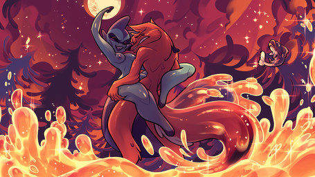 4_fingers anthro anthro_on_anthro anthro_penetrated anthro_penetrating anthro_penetrating_anthro blue_body blue_fur breasts butt clenched_teeth duo feet female fingers forest fur hindpaw humanoid_hands interspecies male male/female night nipples nude nude_anthro nude_female nude_male outdoor_nudity outside outside_sex paws penetration plant red_body red_fur sex stand_and_carry_position standing standing_sex tail teeth thick_thighs tree water squiderdoodle cazadora_(rentonreverb) dandy_(rentonreverb) ambient_fish ambient_sealife canid canine canis coyote mammal procyonid raccoon 16:9 hi_res widescreen