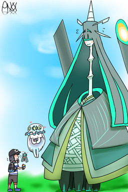 backpack black_hair blush bodily_fluids clothing female flying_sweatdrops group hair hat headgear headwear heart_symbol long_hair long_neck male question_mark size_difference sweat sweatdrop ankk nintendo pokemon elio_(pokemon) aquatic celesteela cnidarian generation_7_pokemon human mammal nihilego pokemon_(species) ultra_beast 2:3 hi_res