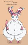 anthro anthrofied belly big_belly blue_eyes deep_navel female fur heart_symbol navel obese obese_anthro obese_female overweight overweight_anthro overweight_female pink_body pink_fur pokemorph solo text white_body white_fur dullpoint nintendo pokemon tanya_(dullpoint) eeveelution generation_6_pokemon mammal pokemon_(species) sylveon 2018 hi_res