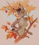 anthro autumn female leaf pose solo demicoeur nicole_(nicnak044) canada_lynx felid feline felis lynx mammal 2022 hi_res pinup