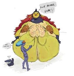 anthro big_butt blue_body blue_hair bodily_fluids butt clothing deeedecker dialogue duo feet female foot_fetish foot_focus footwear green_body hair male male/female overweight overweight_anthro pirona pirona_dragoon red_hair size_difference socks socks_removed speech_bubble sweat sweatdrop sweaty_butt dedecker mythology dragon mythological_creature mythological_scalie scalie hi_res