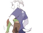 ambiguous_gender annoyed anthro arm_around_waist bottomwear brown_hair carrying_person clothed clothing duo hair horn long_ears male pants shirt simple_background topwear white_hair young y_r_k_4 deltarune undertale undertale_(series) asriel_dreemurr kris_(deltarune) boss_monster_(undertale) bovid caprine human mammal 4:3 hi_res sibling_(lore)