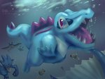 ambiguous_gender beak biped blue_body blue_tail day feral fin forehead_gem gem group mouth_closed open_mouth outside red_eyes sharp_teeth tail teeth text tongue underwater water white_sclera csterzo hanna-barbera nintendo pokemon space_ghost_(series) crocodilian generation_1_pokemon generation_2_pokemon golduck mantine pokemon_(species) remoraid reptile scalie totodile 2025 4:3 artist_name english_text