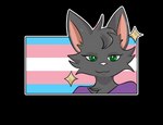 absurd_res alpha_channel anthro cel_shading chest_tuft clothing domestic_cat ears_up eyelashes felid feline felis female fur green_eyes grey_body grey_fur half-closed_eyes head_tuft hi_res lgbt_pride looking_at_viewer mammal narrowed_eyes outline pride_color_background pride_colors purple_clothing purple_shirt purple_topwear raveneevee ribbons shaded sheilah_(5h3i1ah) shirt signature simple_background smile solo star_symbol t-shirt topwear trans_(lore) trans_woman_(lore) transgender_pride_colors transparent_background tuft white_nose