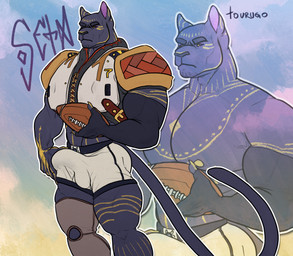 american_football_uniform anthro ball balls_outline big_bulge biped black_body bottomwear bulge claws clothing detailed_bulge erection erection_under_clothing genital_outline gridiron_ball holding_object looking_at_viewer male male_anthro muscular muscular_anthro muscular_male penis_outline solo standing tail underwear tourugo afk_arena afk_journey lilith_games seth_(afk_journey) felid feline mammal panthera 2023 digital_media_(artwork) hi_res