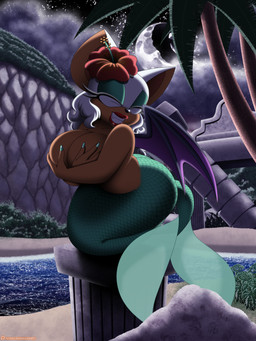 accessory alternate_breast_size alternate_form alternate_species anthro back_wings big_breasts breasts cloud colored_nails column covering covering_breasts covering_self eyelashes eyes_closed eyeshadow female fin fingernails fish_tail flower flower_in_hair green_body green_eyeshadow green_fingernails green_nails green_scales green_tail grin hair hair_accessory legless lips long_eyelashes long_nails makeup membrane_(anatomy) membranous_wings mermaid_tail mermaidification moon nails night nude palm_tree plant purple_wings red_lips scales smile solo split_form tail tail_fin teeth tree white_hair wings omegasunburst sega sonic_the_hedgehog_(series) rouge_the_bat aquatic bat hybrid mammal merfolk 3:4 absurd_res hi_res