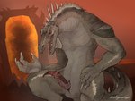animal_genitalia anthro claws crouching erection genital_slit genitals male penile_spines penis sharp_teeth solo spikes tapering_penis teeth lycaenops bethesda_game_studios microsoft oblivion the_elder_scrolls alligatorid crocodilian daedra daedroth demon reptile scalie hi_res