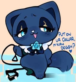 accessory ambiguous_anthro ambiguous_gender anthro big_eyes biped blue_body blue_eyes blue_flower blue_inner_ear blue_nose blue_ribbon blue_rose blue_tail blue_text blush blush_lines chibi collar cute_fangs dialogue eyebrows eyelashes fangs featureless_crotch featureless_hands flower glistening glistening_eyes half-closed_eyes hand_on_hip heart_symbol holding_leash holding_object leash looking_aside narrowed_eyes open_:3 open_mouth pink_mouth plant pupils question_mark rose_(flower) solo spiked_collar spikes standing tail teeth text white_sclera ligma_(artist) sanrio adorozatorumary domestic_cat felid feline felis mammal 2025 digital_media_(artwork) english_text full-length_portrait hi_res portrait shaded soft_shading female_(lore)