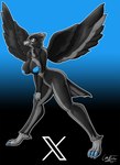 anthro avian beak bird black_background black_body black_fur breasts female fur hi_res meme overlord_gabriel simple_background solo tweetfur twitter twitter_logo x_(social_media) x_corporation xfur