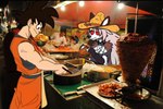 anthro clothing collar cooking eating female food hair hat headgear headwear long_hair looking_at_viewer looking_down male mexico orange_clothing photo_background real red_body red_scales scales sombrero spiked_collar spikes sketchytoasty dragon_ball helluva_boss loona_in_mexico mythology goku loona_(helluva_boss) canid canid_demon canine demon hellhound human mammal mythological_canine mythological_creature saiyan 3:2 crossover meme mixed_media photography_(artwork)