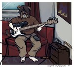 3_toes 4_fingers anthro barefoot bass_guitar black_guitar black_nose border bottomwear brown_body brown_bottomwear brown_clothing brown_fur brown_hair brown_pants brown_shirt brown_t-shirt brown_tail brown_topwear cellphone clothing electronics feet fingers floppy_ears fluffy fluffy_tail fur furniture grey_wall guitar guitar_amp hair heater inside long_hair male multicolored_body multicolored_fur musical_instrument pants phone playing_guitar playing_music plucked_string_instrument poster red_curtain red_sofa shirt sitting sofa solo string_instrument t-shirt tail text toes topwear wall_(structure) white_body white_border white_fur window flockdog bill_(flockdog) canid canine canis domestic_dog fox_terrier hunting_dog mammal terrier 2023 absurd_res colored digital_drawing_(artwork) digital_media_(artwork) english_text hi_res shaded nonbinary_(lore) trans_(lore) trans_man_(lore)