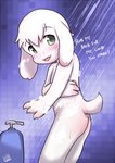 anthro bathing blush butt fur green_eyes looking_back male nude shampoo shower showering solo text tongue tongue_out water white_body white_fur young young_anthro kawa_(artist) undertale undertale_(series) asriel_dreemurr bovid caprine goat mammal monster absurd_res english_text hi_res